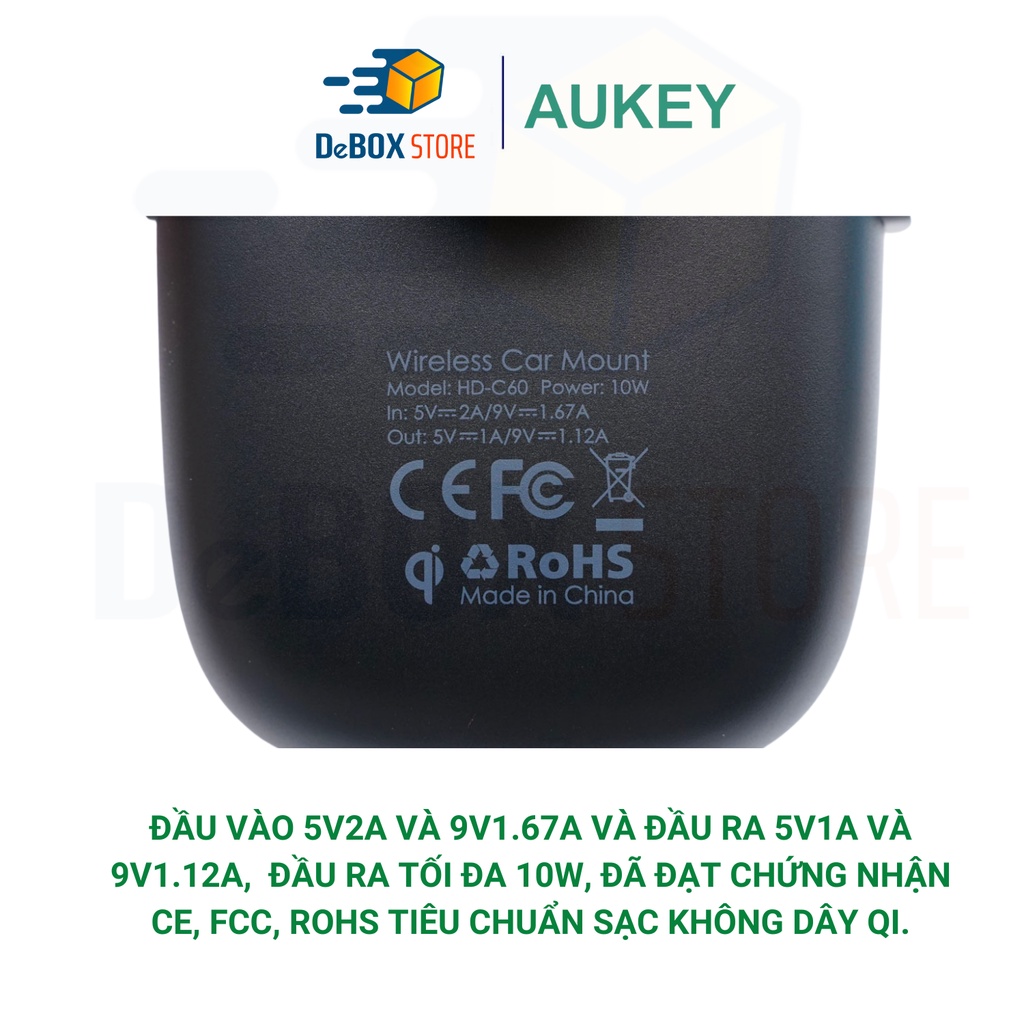 【Giao Hỏa Tốc】Giá Đỡ Điện Thoại Kiêm Bộ sạc ô tô không dây AUKEY HD-C60 QI 10W mới 2021, Thiết kế Sang Trọng, Chắc Chắn