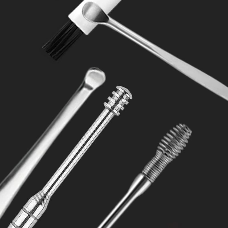 Bộ dụng cụ lấy ráy tai cao cấp inox 6 món - bộ ngoáy tai bằng thép không gỉ an toàn cho cả gia đình