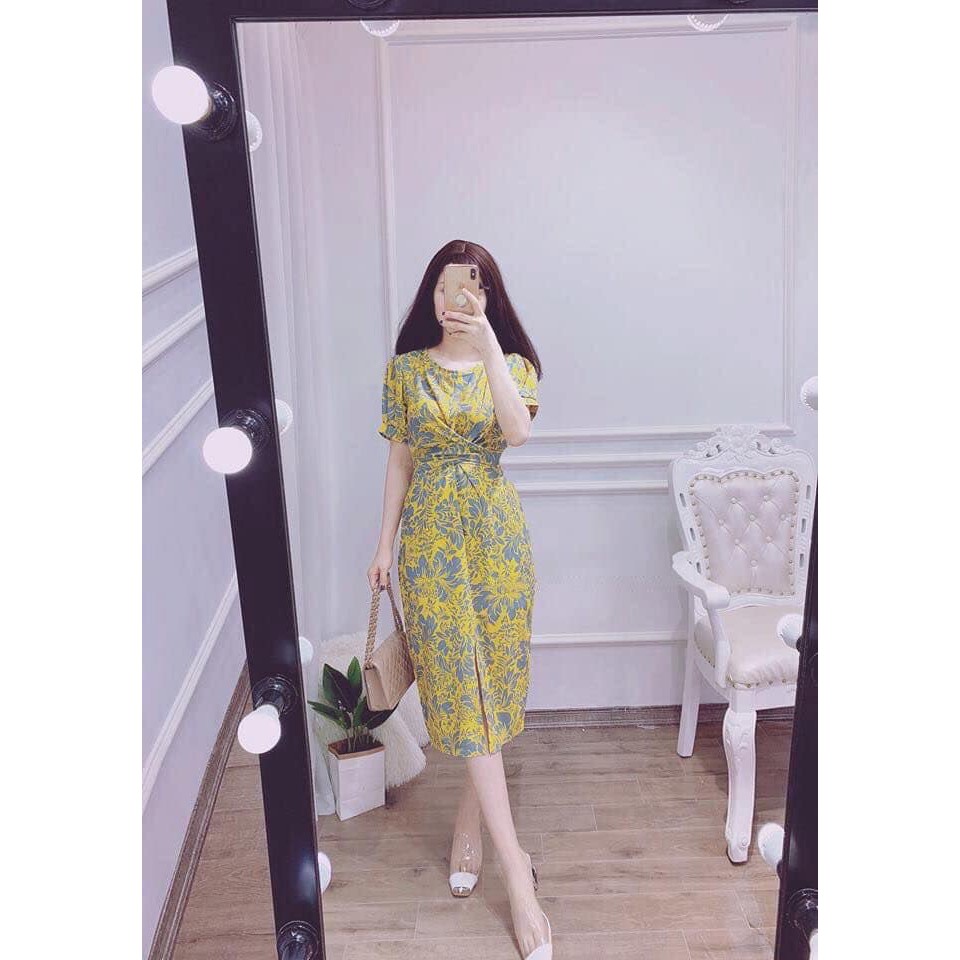 Đầm hoa dáng suông buộc eo M54 (Hàng VN XNK, Bao chất)