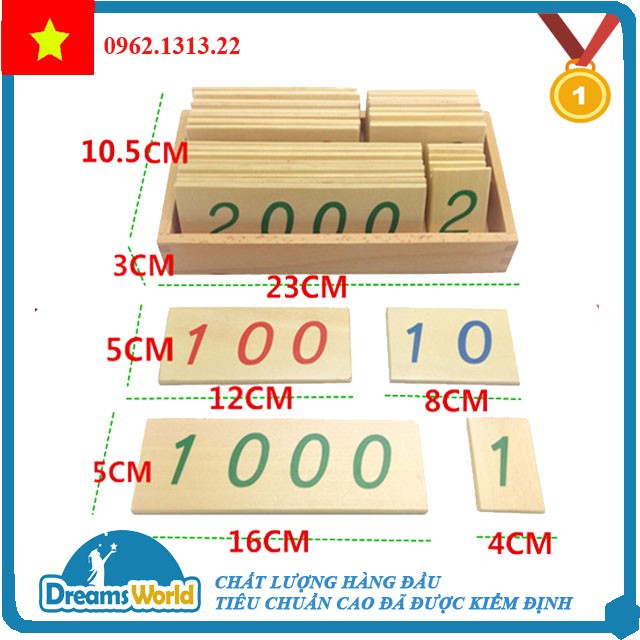 Montessori - Thẻ số nhỏ bằng gỗ có hộp (1-9000) - Small Wooden Number Cards With Box (1-9000)