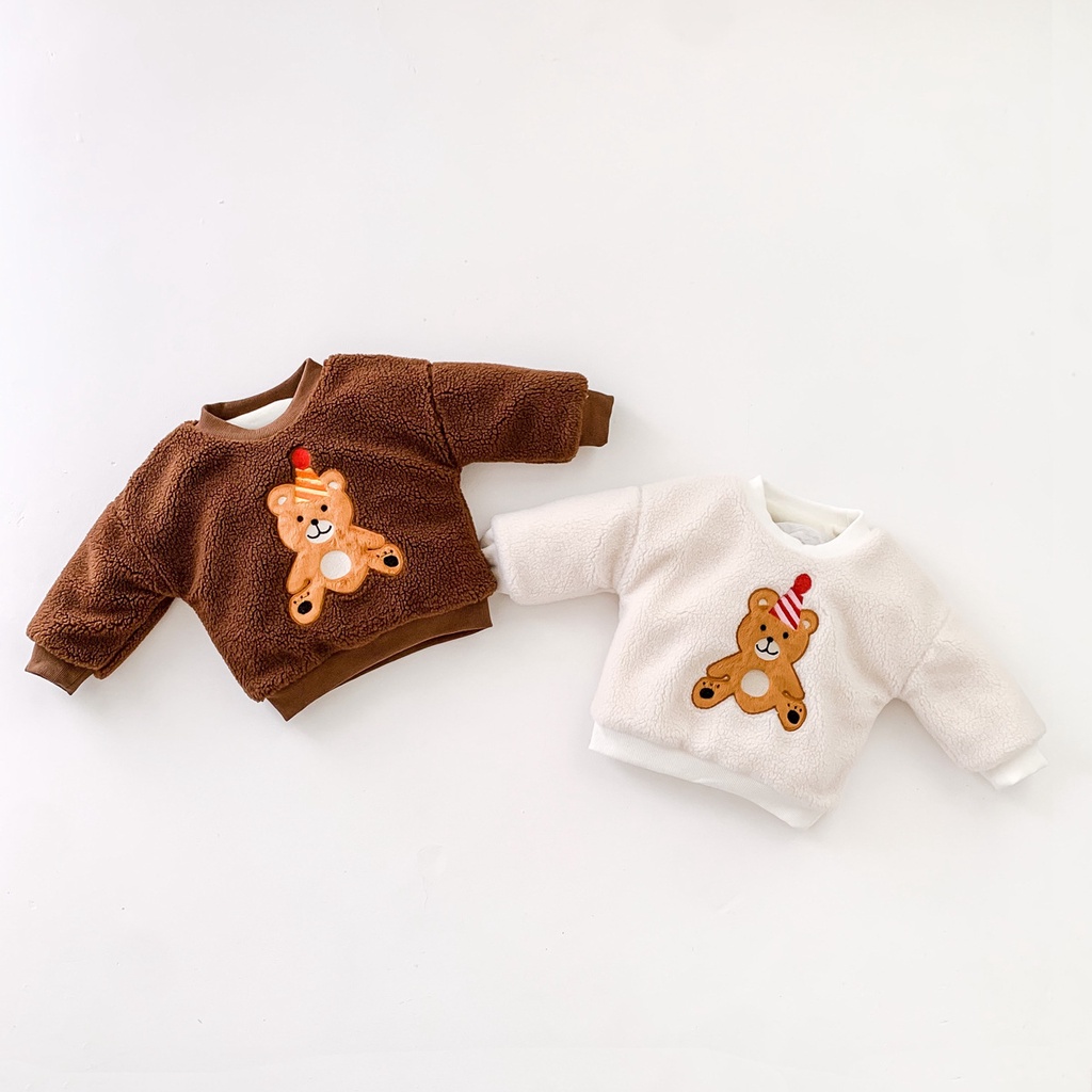 Áo sweater lông cừu họa tiết hoạt hình xinh xắn theo phong cách mùa đông dành cho bé