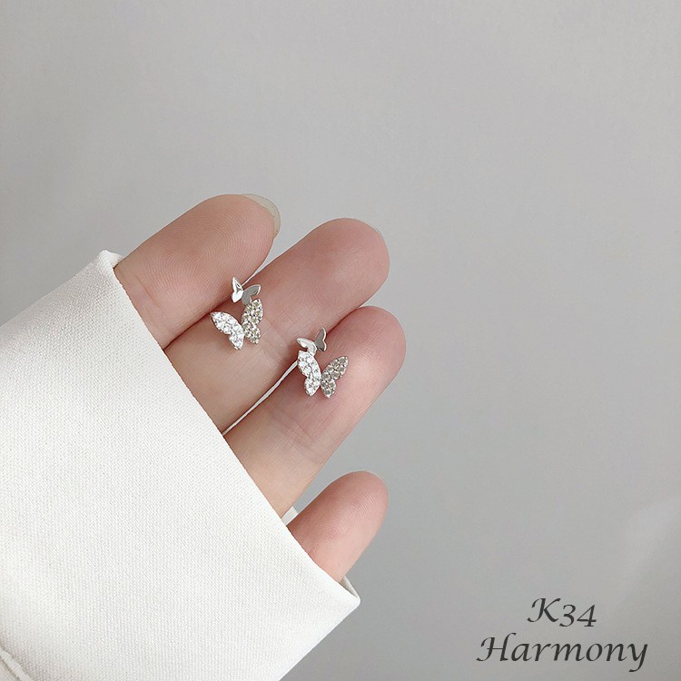 Khuyên tai nữ bạc hồ điệp hình bướm đính đá nhỏ nhắn, đáng yêu, điệu đà | HARMONY ACCESSORIES K34