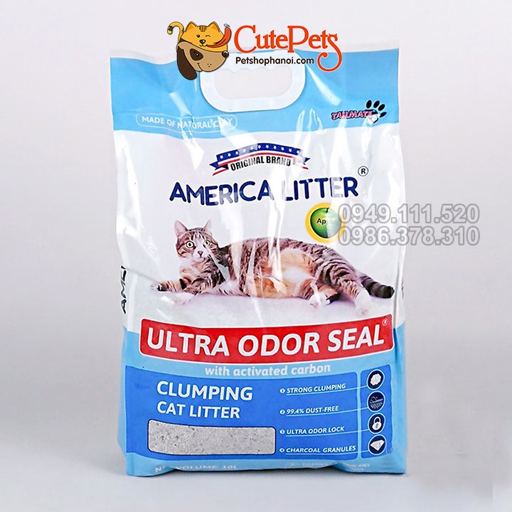 Cát vệ sinh cho mèo tải 2 túi, Cát mèo 10l America Litter - Phụ kiện cho chó mèo Hà Nội