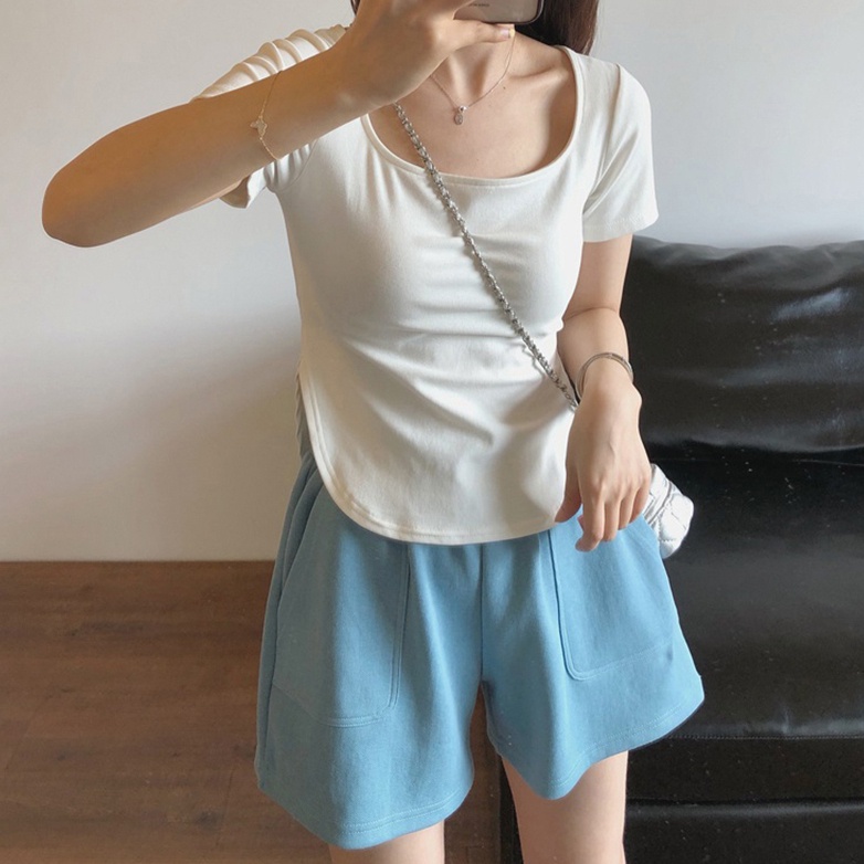 SUXI Áo Thun Ngắn Tay Cổ Tròn Màu Sắc Đơn Giản Dễ Phối Đồ Hợp Thời Trang Hè