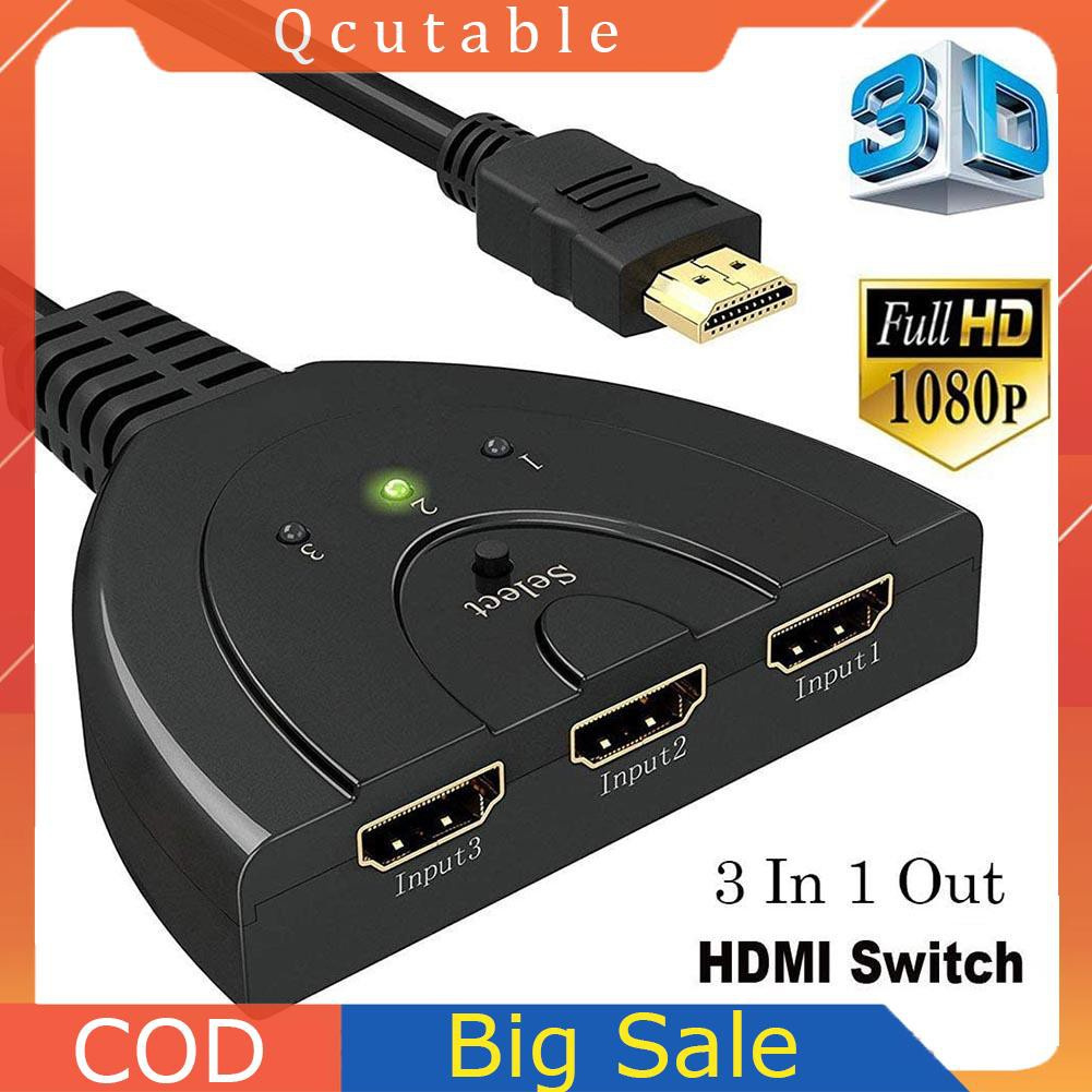3 Port HDMI-compatible HUB Switch 1080P HD 3 in 1 out Video Audio Splitter Duplicator 