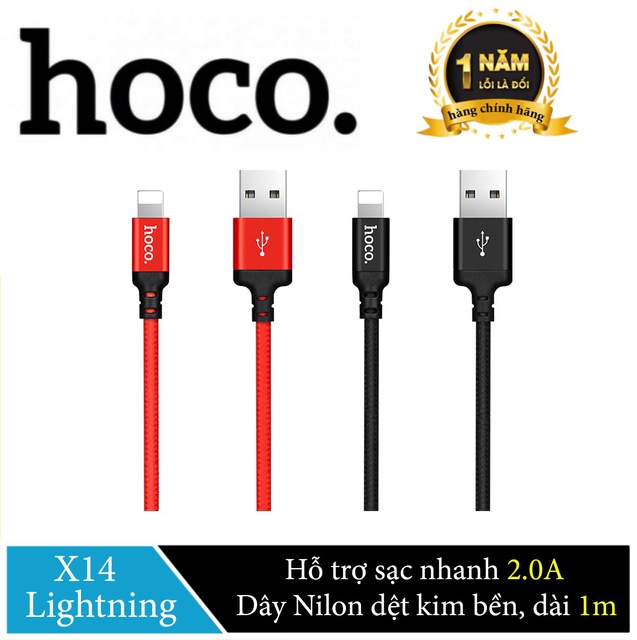 [FREESHIP 99K]_Cáp Sạc Lightning Hoco X14 Dài 1M ✓ Sạc Nhanh iPhone iPad Chính Hãng ✓ Chất Lượng Cao