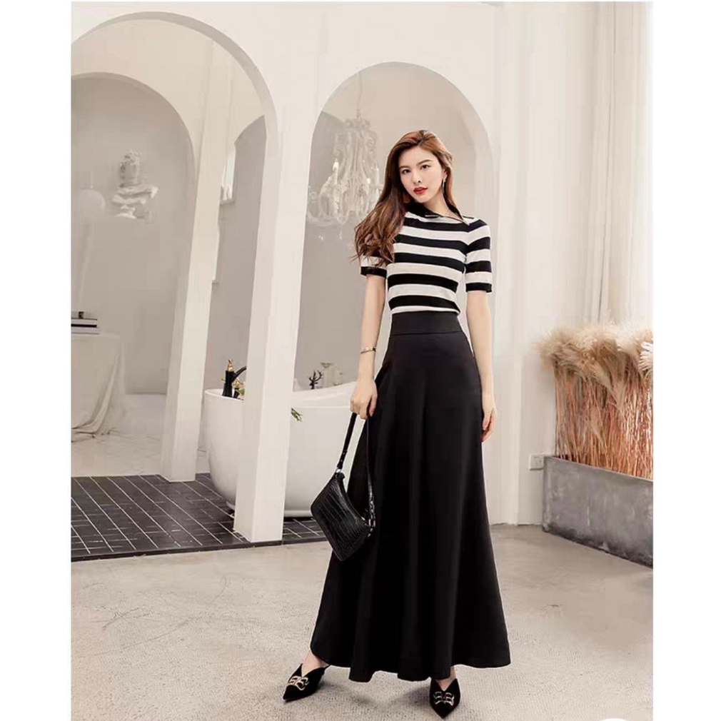 ✔Set áo kẻ phối quần váy culottes siêu sang chảnh đẹp