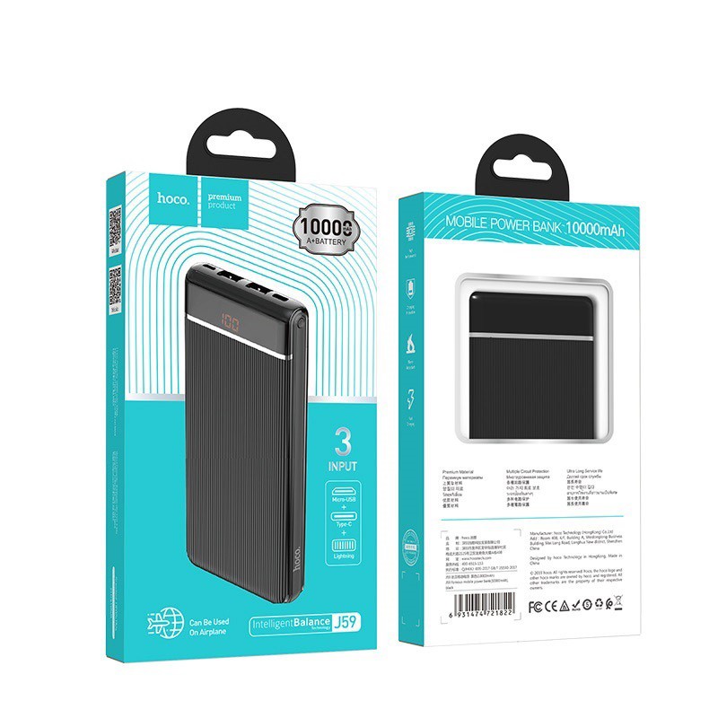 Pin sạc dự phòng Hoco J59 10000mAh Famous 3 cổng input, 2 cổng output max 2A
