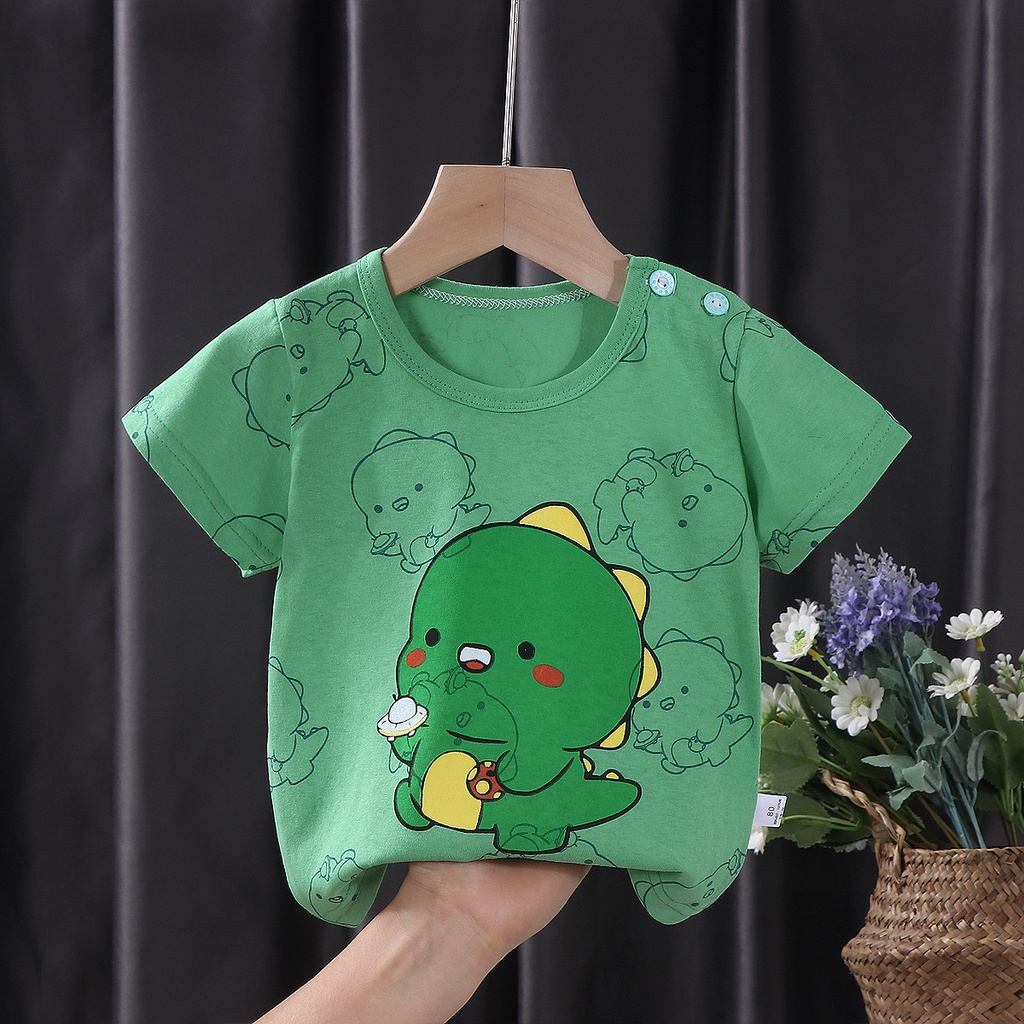 Áo thun SANITKUN cotton tay ngắn in họa tiết hoạt hình thời trang mùa hè đáng yêu dành cho bé trai và bé gái