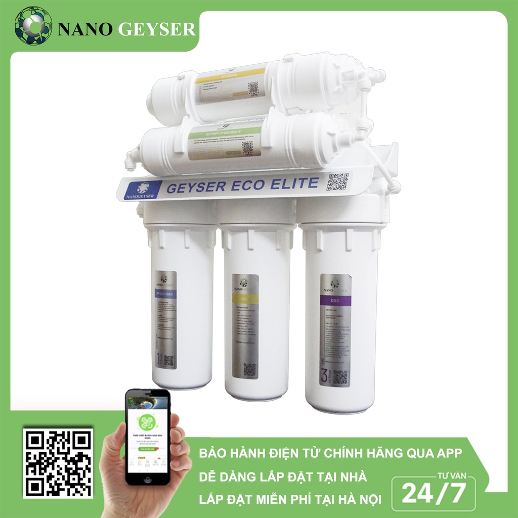 Máy lọc nước Nano Geyser ECO ELITE 7 Cấp, Lọc canxi 2 tầng, Không điện, không nước thải
