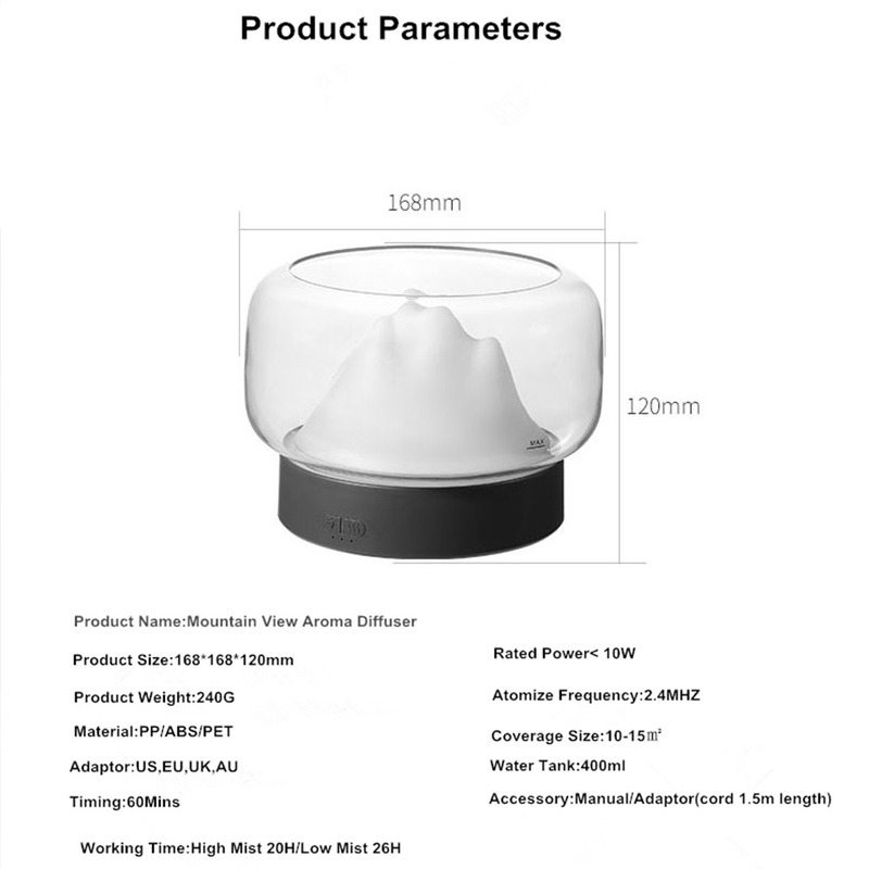 Máy khuếch tán hương thơm tinh dầu hình núi không chứa BPA 400ML với đèn LED có màu và ấm áp