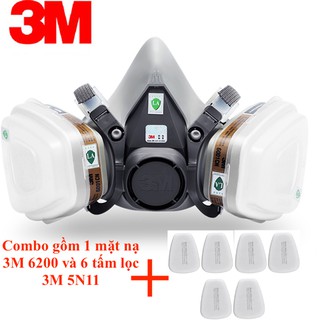 Bộ Mặt Nạ Phòng Độc 3M 6200 13 chi tiết, 1 mặt nạ, 2 phin lọc, 2 nắp, 8 tấm lọc dùng phun sơn, phun thuốc sâu,phòng cháy