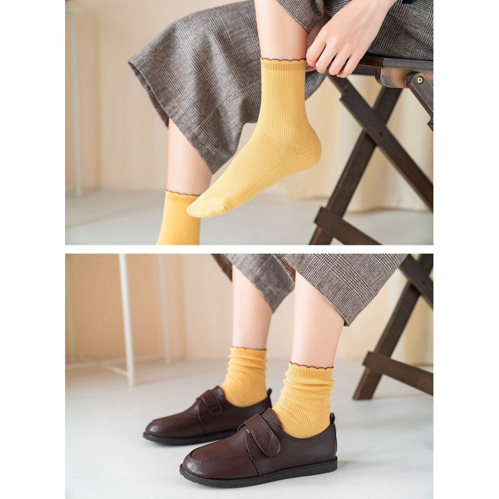 Vớ dài/ tất dài cổ xoăn viền Mua tất trơn gân ( muatatshop)