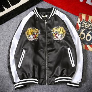 Thêu Nam Bomber Áo Khoác Rồng Hổ Phi Công Áo Khoác Nam Hip Hop Nhật Bản Bóng Chày Thanh Niên Áo Khoác Dạo Phố