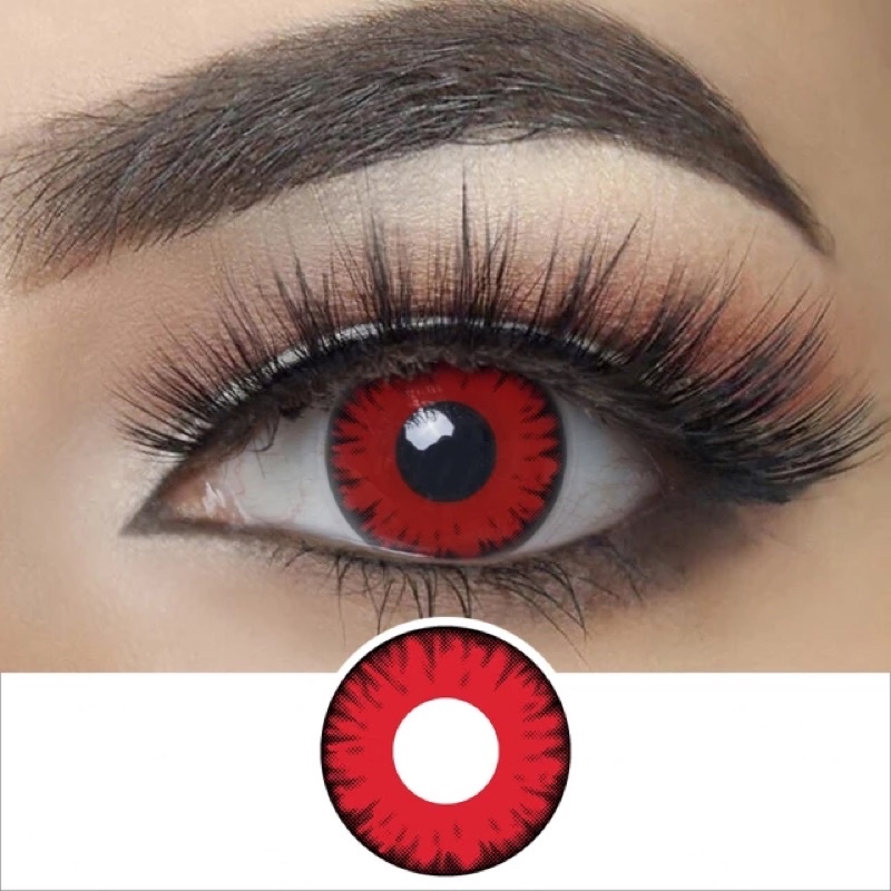 Nhiều Mẫu lens Đỏ tuỳ chọn - bộ 2 cái kính áp tròng hoá trang halloween - Contact lens cosplay Đỏ