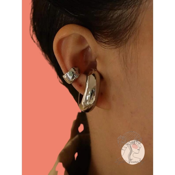 Bông tai kẹp vành bạc mạ độc đáo Bijou mạ bạc cao cấp 2 chiếc