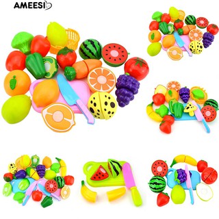 Ame 4/8/12/15/18 Role Play Fruit Vegetable Food Cutting Set Kitchen Pretend Toys