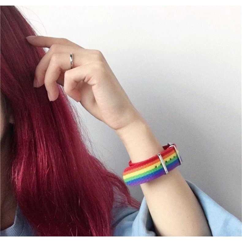 (Ảnh thật ) Vòng tay LGBT cầu vồng vải canvas, dây đồng hồ | BigBuy360 - bigbuy360.vn