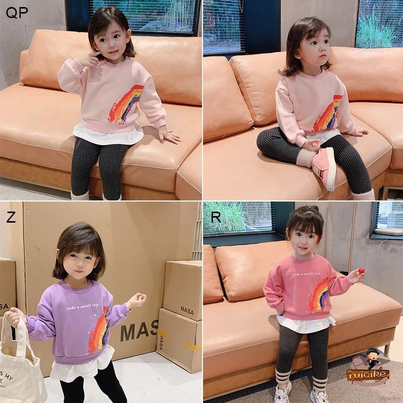 Áo Nỉ Dài Tay Họa Tiết Cầu Vồng Đáng Yêu Cho Bé 2-7 Tuổi
