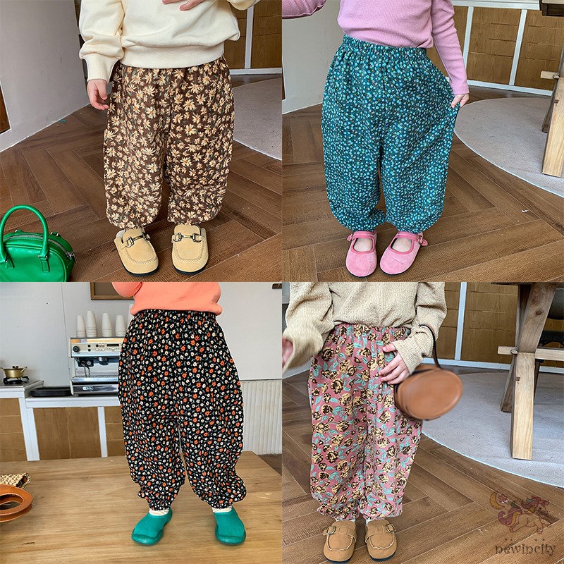 Quần Nhung Dài Lưng Thun In Hoa Kiểu Hàn Quốc Dễ Thương Cho Bé Gái