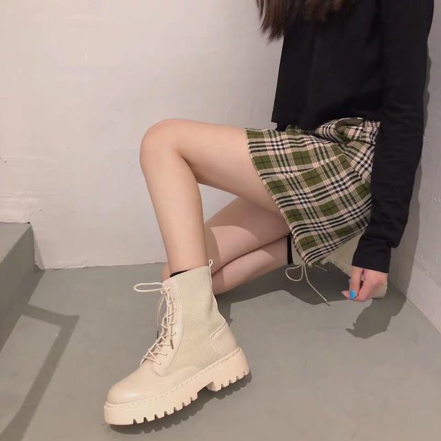 (ORDER) Giày boots ulzzang cổ cao buộc dây có chun siêu xinh