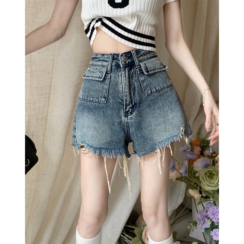 Cocory vn Quần Short Denim Ống Rộng Phong Cách Vintage Quyến Rũ
