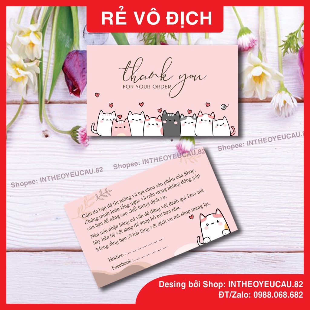 Card Cảm ơn, Thiệp cảm ơn khách hàng, Card Thank you, Card virit (Com bo 100 cái cả hộp)