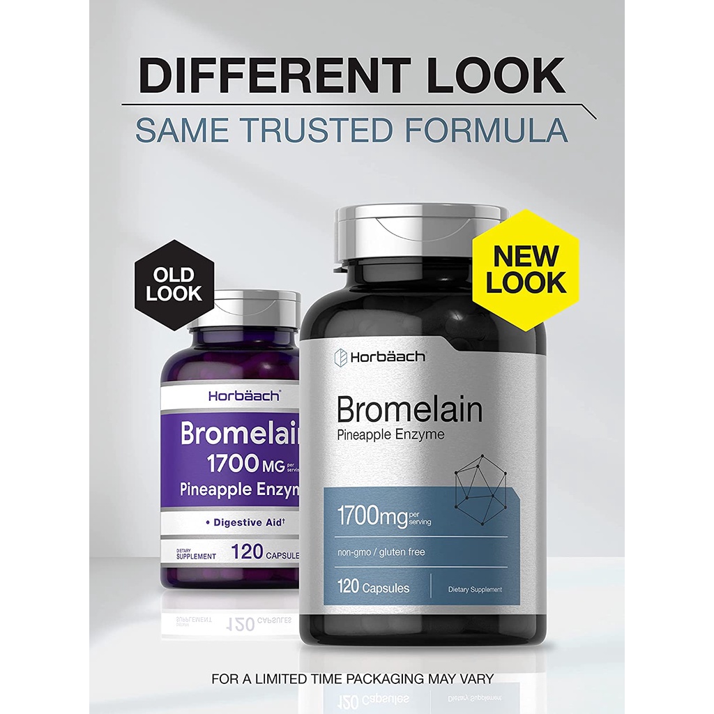 Horbaach Bromelain Pineapple Enzyme 1700mg hỗ trợ khớp, hệ tiêu hóa và hô hấp và 120 viên