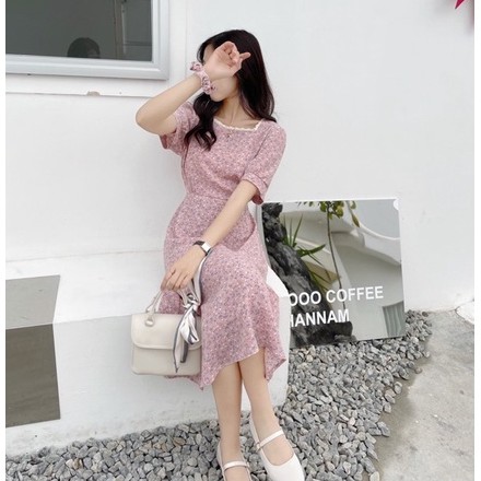 Váy hoa nhí cổ vuông viền ren Ulzzang style 🌸 VKE 1001-1 Hàng quảng Châu