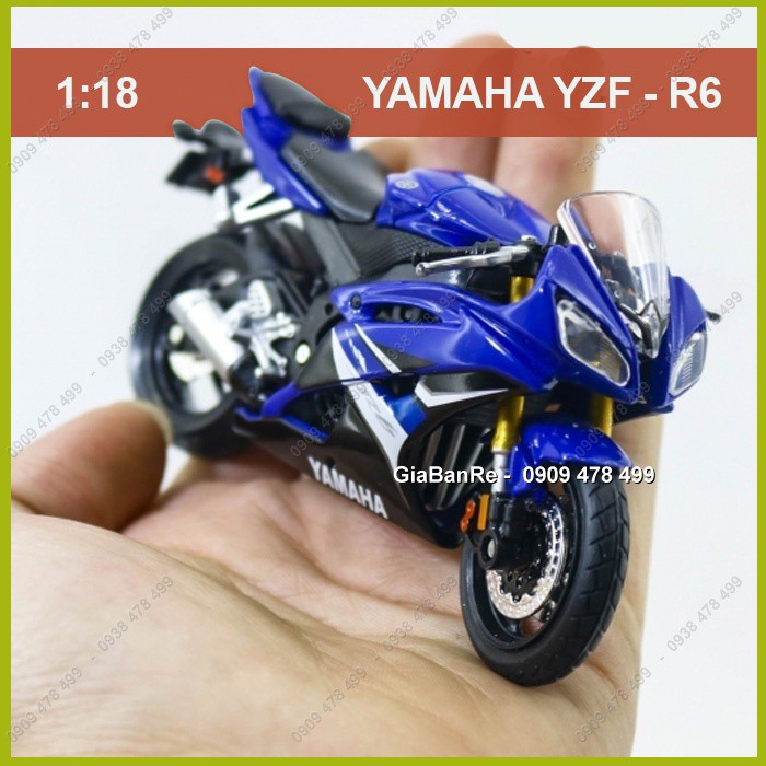 Xe Mô Hình Moto Yamaha YZF-R6 Tỉ Lệ 1:32 - Trắng Xanh (Vỉ Không Đế) – 8885X