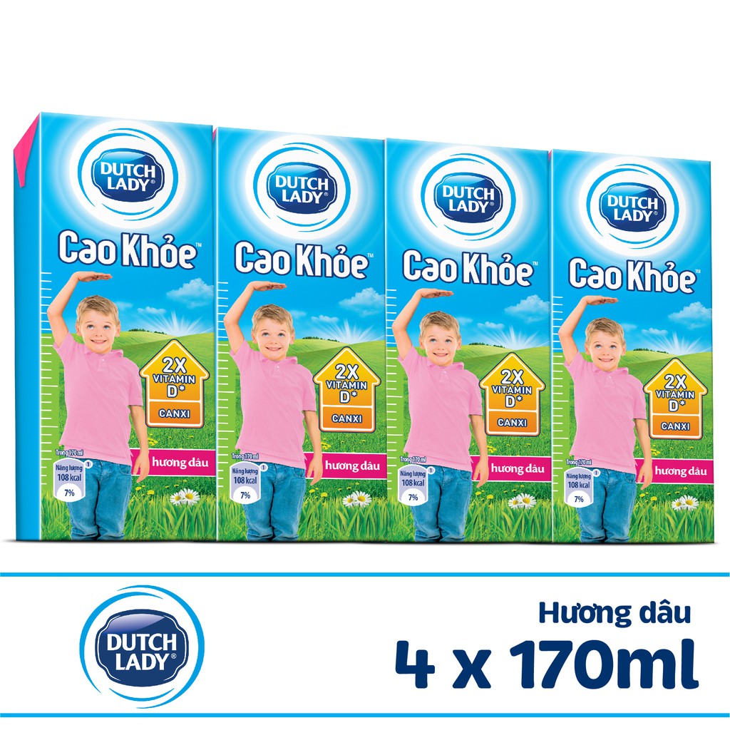 Lốc sữa tiệt trùng Dutch Lady Cao Khỏe hương dâu 4x170ml