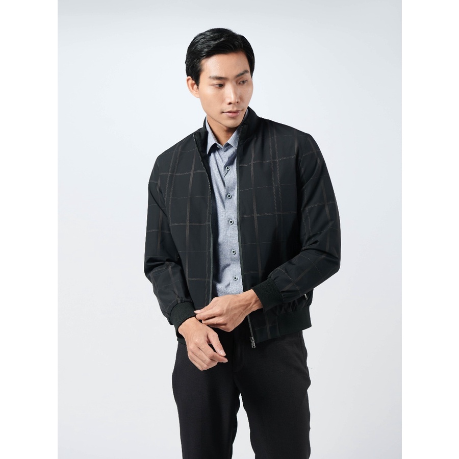 Áo Khoác Gió Nam 2 Lớp Owen JK220715 Jacket Dáng Suông Cổ Đứng Bo Tay và Gấu Màu Đen Kẻ Caro Vải Polyester Cao Cấp