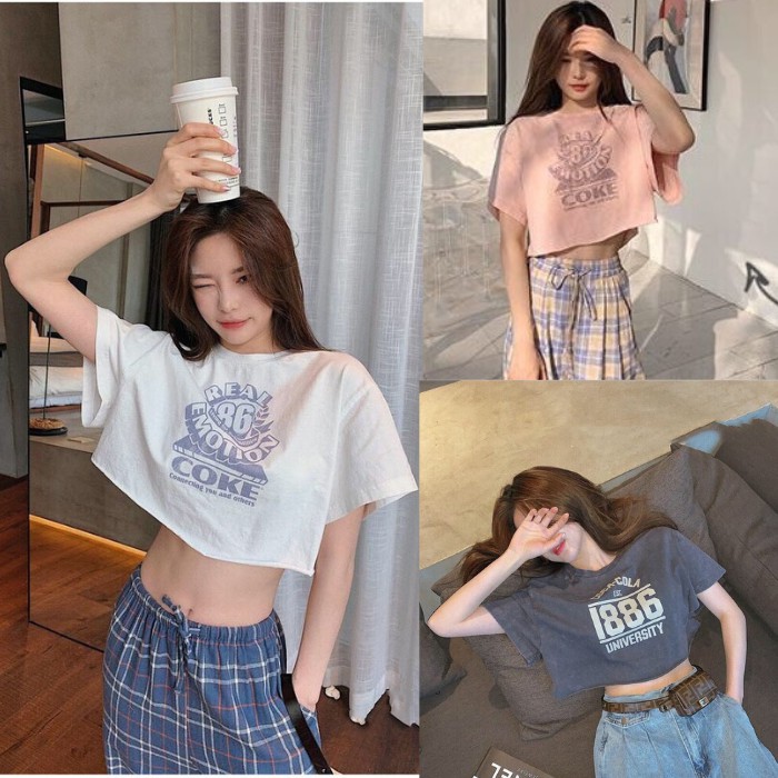 áo thun croptop nữ cổ tròn in chữ cá tính 0097