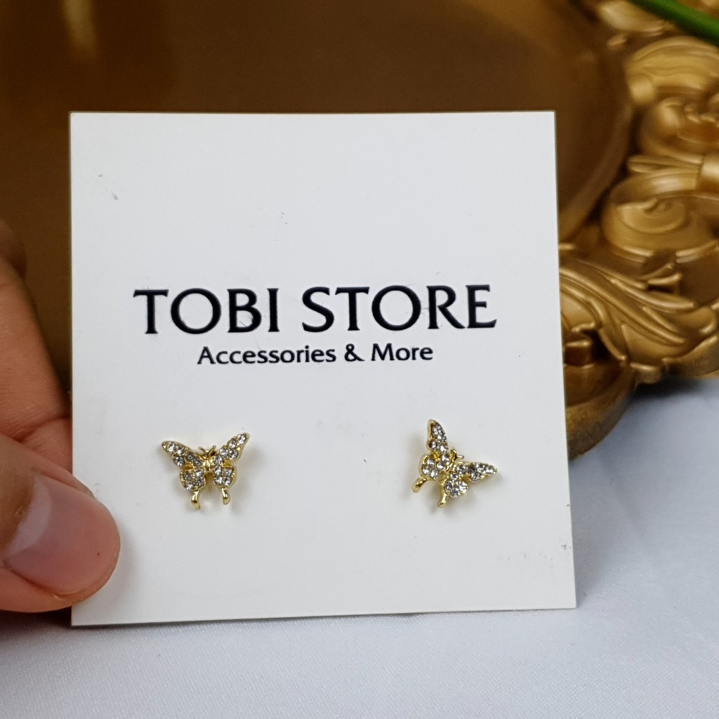 Khuyên tai nụ cho nữ TOBI STORE bươm bướm đính pha lê mạ bạc 925 TB19/2