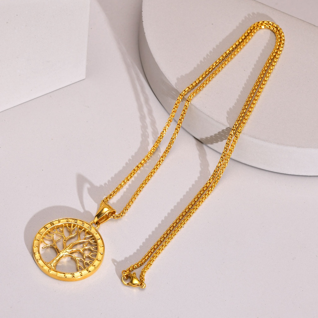 Vòng cổ Bằng Thép Không Gỉ Mặt Hình Cây Sự Sống Màu Đen Bạc Cá Tính Thời Trang Thường Ngày Cho Nam