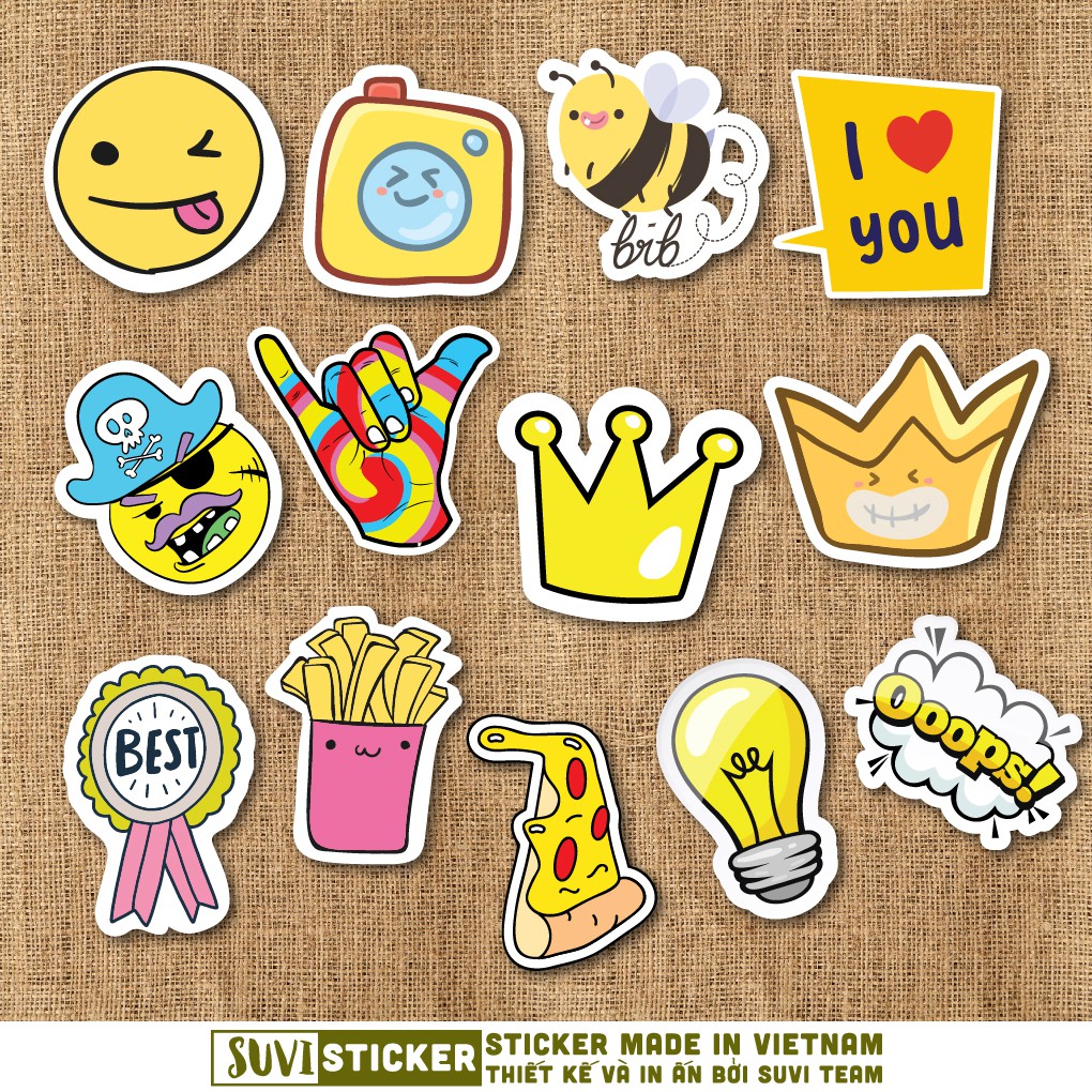 50 Sticker Màu Vàng Yellow chống nước sticker dán laptop, điện thoại, đàn guitar, mũ bảo hiểm, vali. MSP: C06