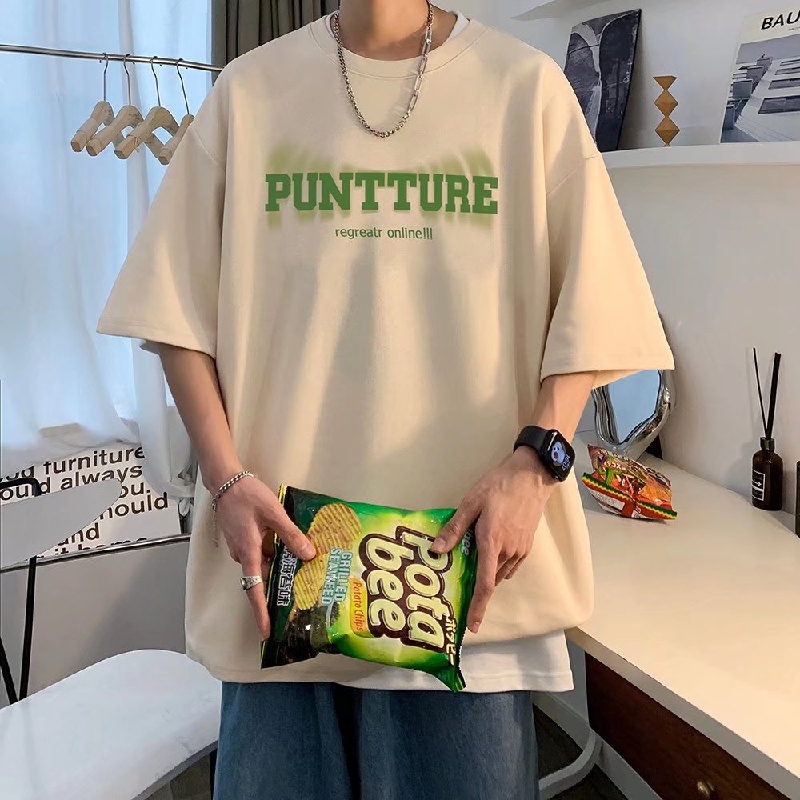 Áo Thun Dáng Rộng Cổ Tròn In Chữ Thời Trang Mùa Hè Phong Cách Hàn Quốc Cho Nam Giới Size M-5XL