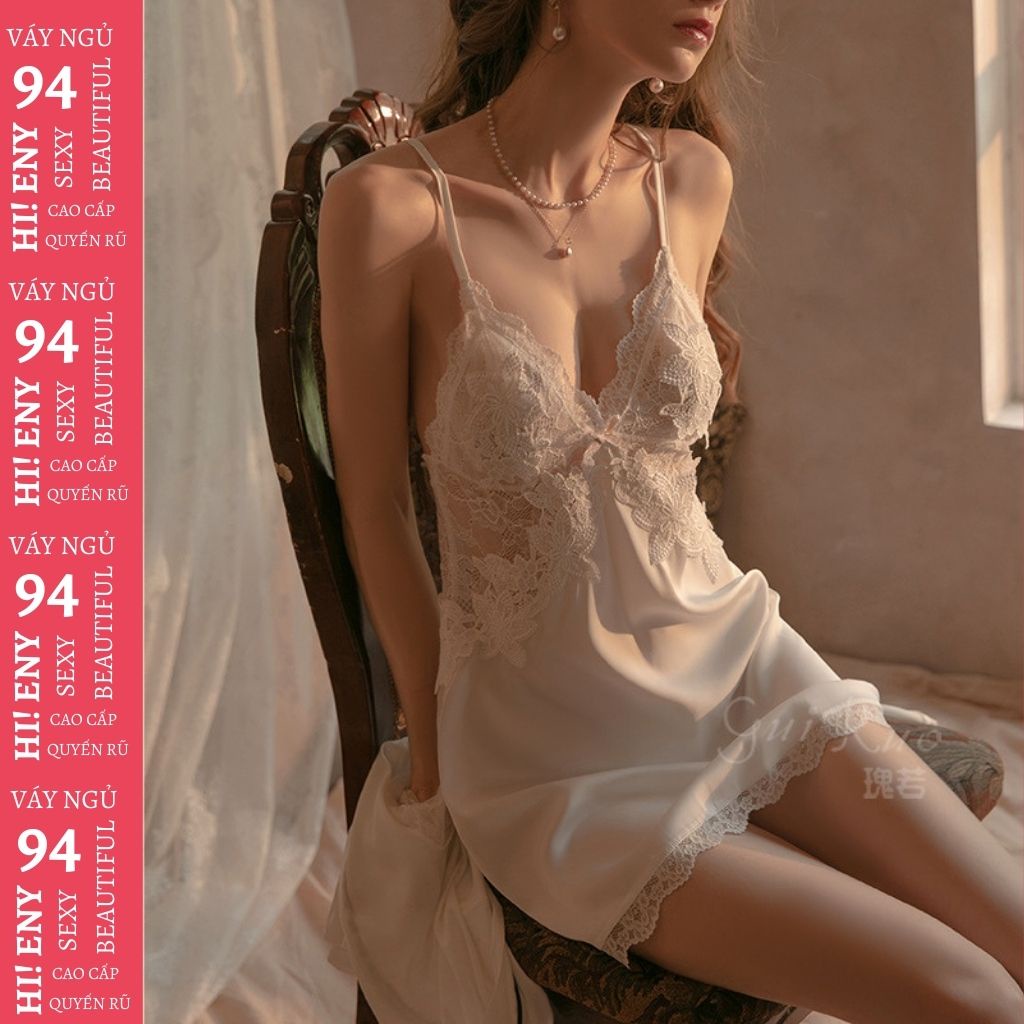 Váy ngủ sexy ren lụa có mút ngực hai dây cao cấp gợi cảm M1