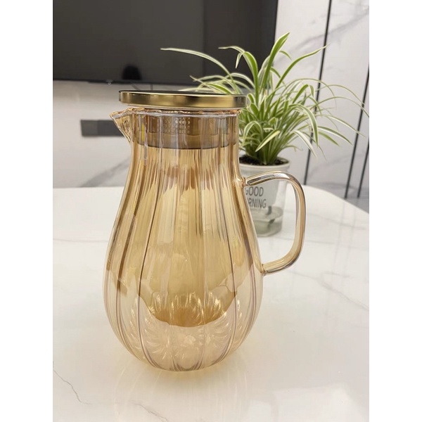 Bộ bình ly cốc thuỷ tinh vàng chịu nhiệt sang trọng