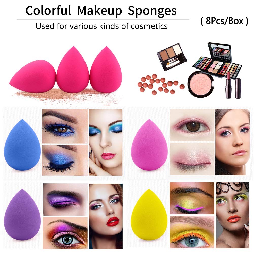 8 Pcs/ Set Wet and Dry Use Makeup Eggs/ Hydrophilic Non-latex Makeup Sponge/ Soft Multi-Purpose Powder Puff with Box