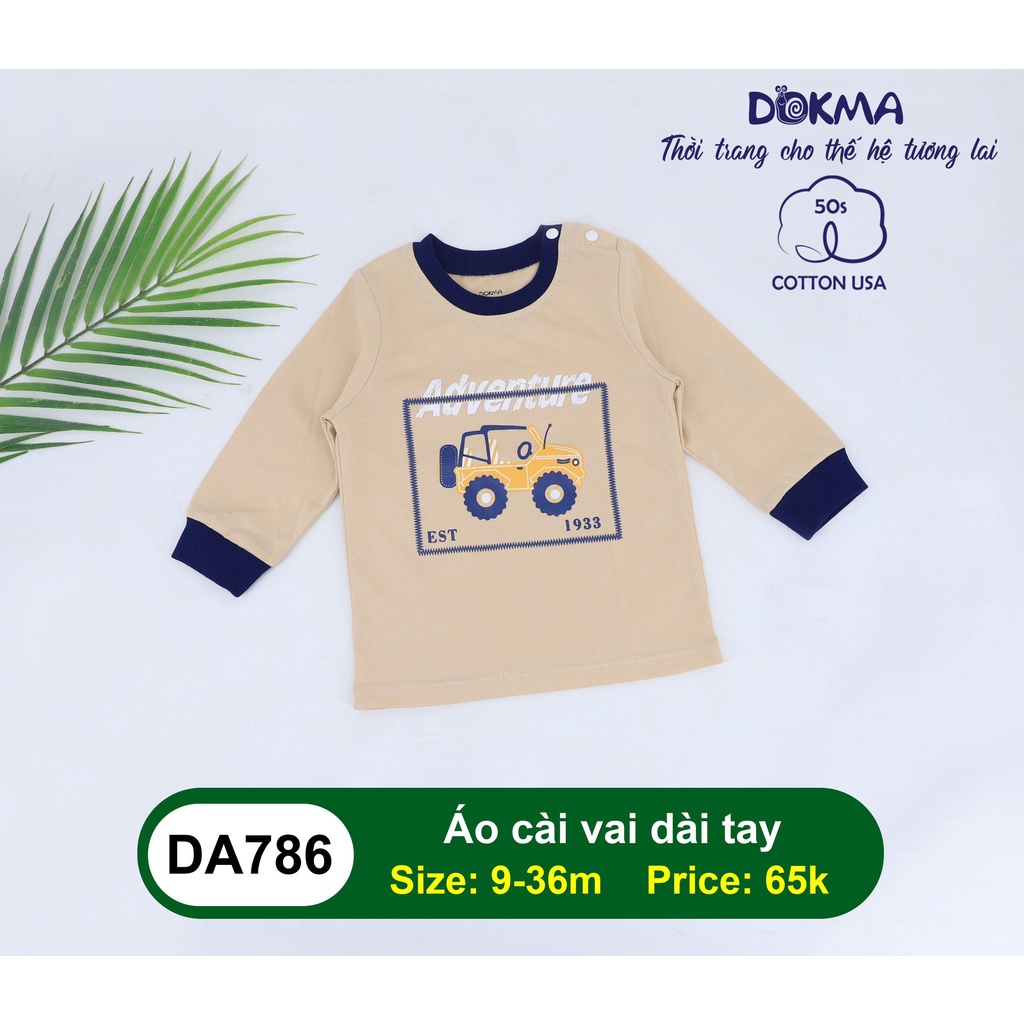 [FREESHIP] Áo bé trai dài tay 6-36 tháng tuổi, cài vai Cotton USA Dokma Voi.kids DA786