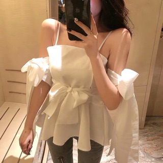 [ORDER] Áo dây tay buộc nơ 2 màu Đen - Trắng 🌼🌼🌼 phong cách nàng thơ