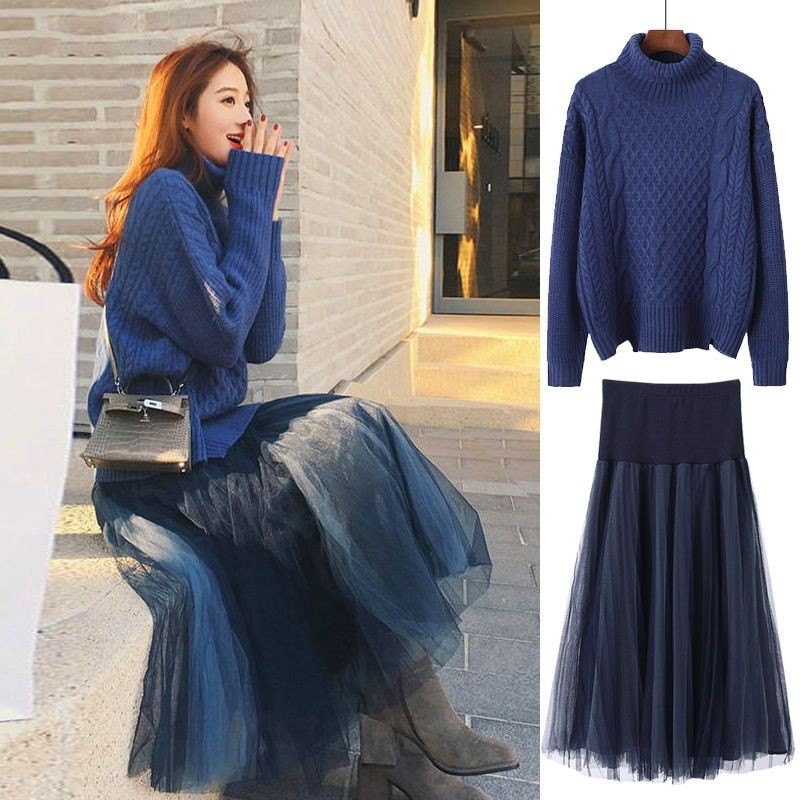 Váy đơn / áo len lưới nữ thần nổi tiếng mới Fan Ruanmei lười đan cao cổ chân sợi