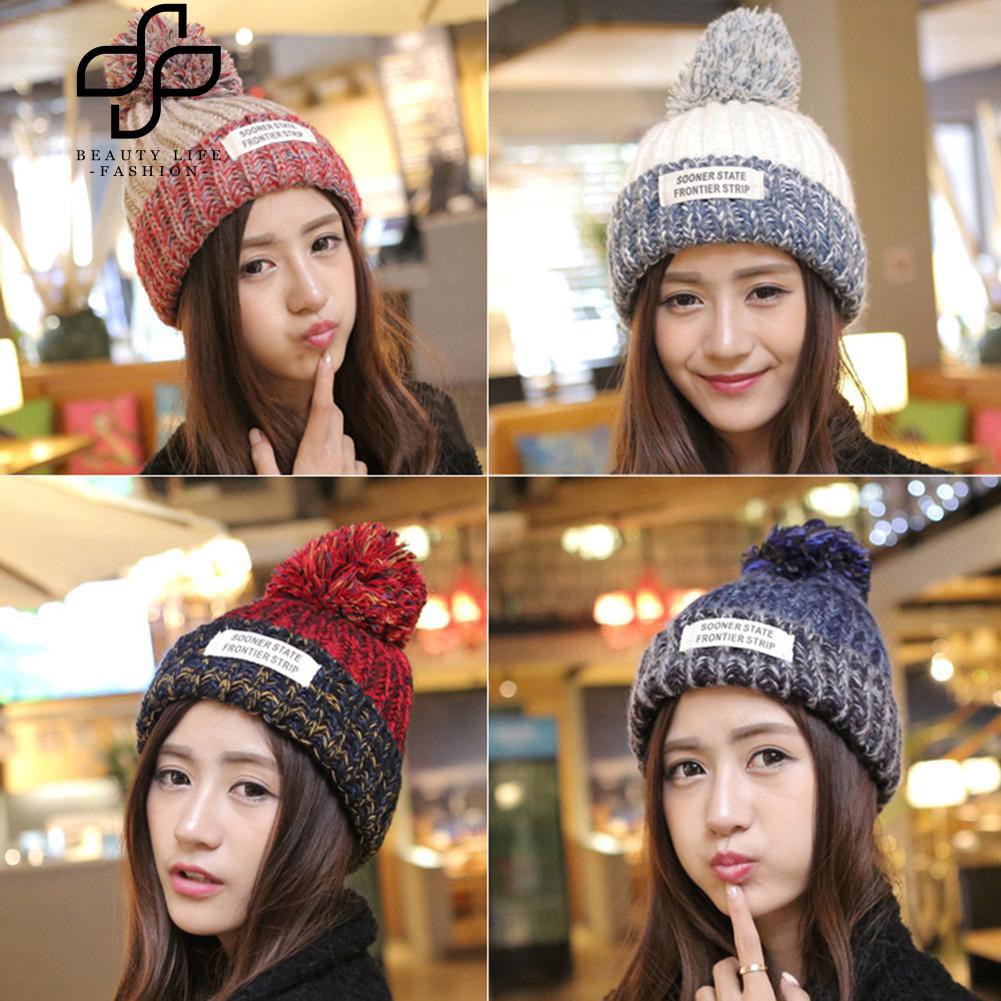 Mũ len chóp quả bông cho nữ