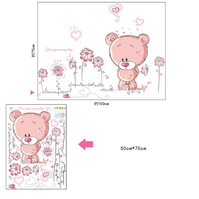 Decal trang trí tường - Chú gấu teddy hông xinh xắn
