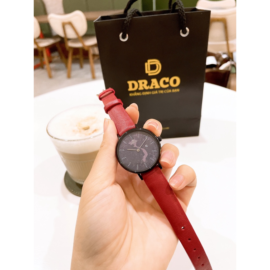Đồng hồ nữ Draco D22-STN03 &quot;Vietnamese Girl&quot; viền đen kết hợp chất liệu dây da bò màu nâu - phụ kiện thời trang nữ
