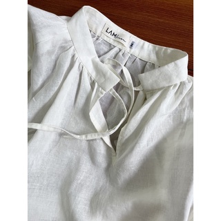 Áo kiểu cổ trụ tay lửng, dáng ngắn rộng Linen