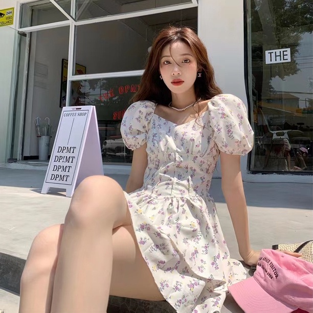 [Hana And Alice] Đầm Hoa Ngắn Tay Thời Trang Xinh Xắn Dành Cho Nữ