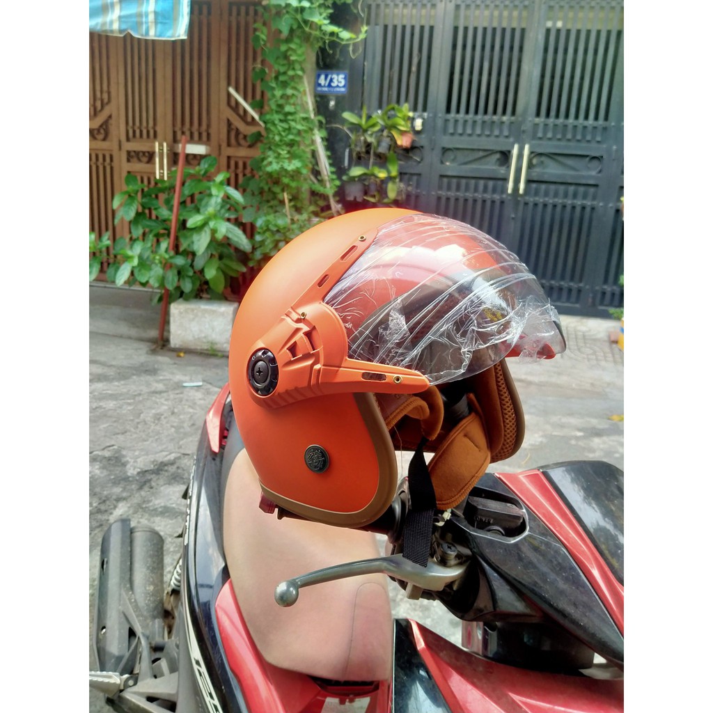 Mũ bảo hiểm 3/4 có kính càng lót nâu - Nón bảo hiểm 3/4 mẫu mới thời trang nhiều màu