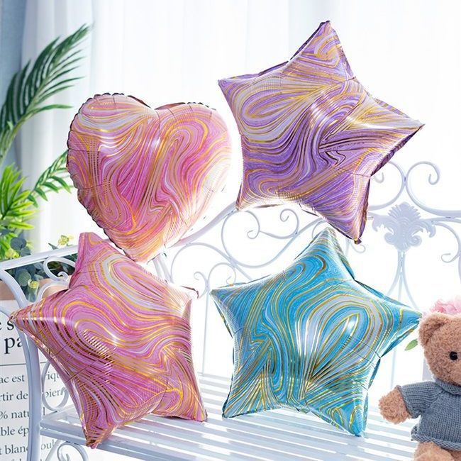 Bong Bóng Hình Ngôi Sao Năm Cánh Trái Tim Màng Nhôm 18 inch Trang Trí Tiệc